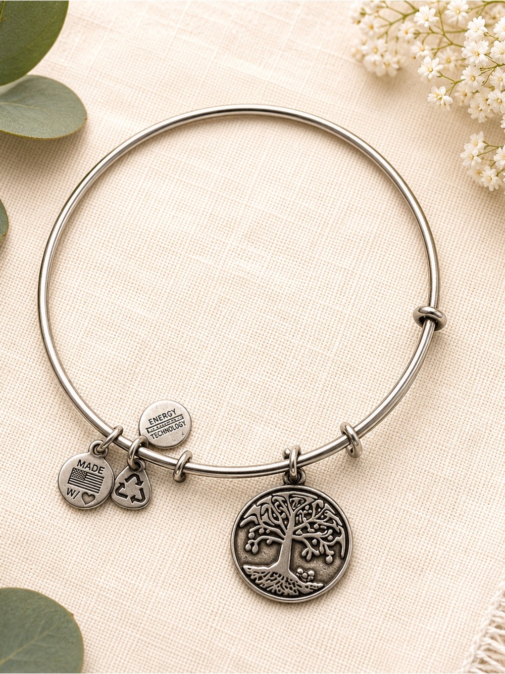 Alex and Ani Silver Tree of Life Charm Bangle Bracelet